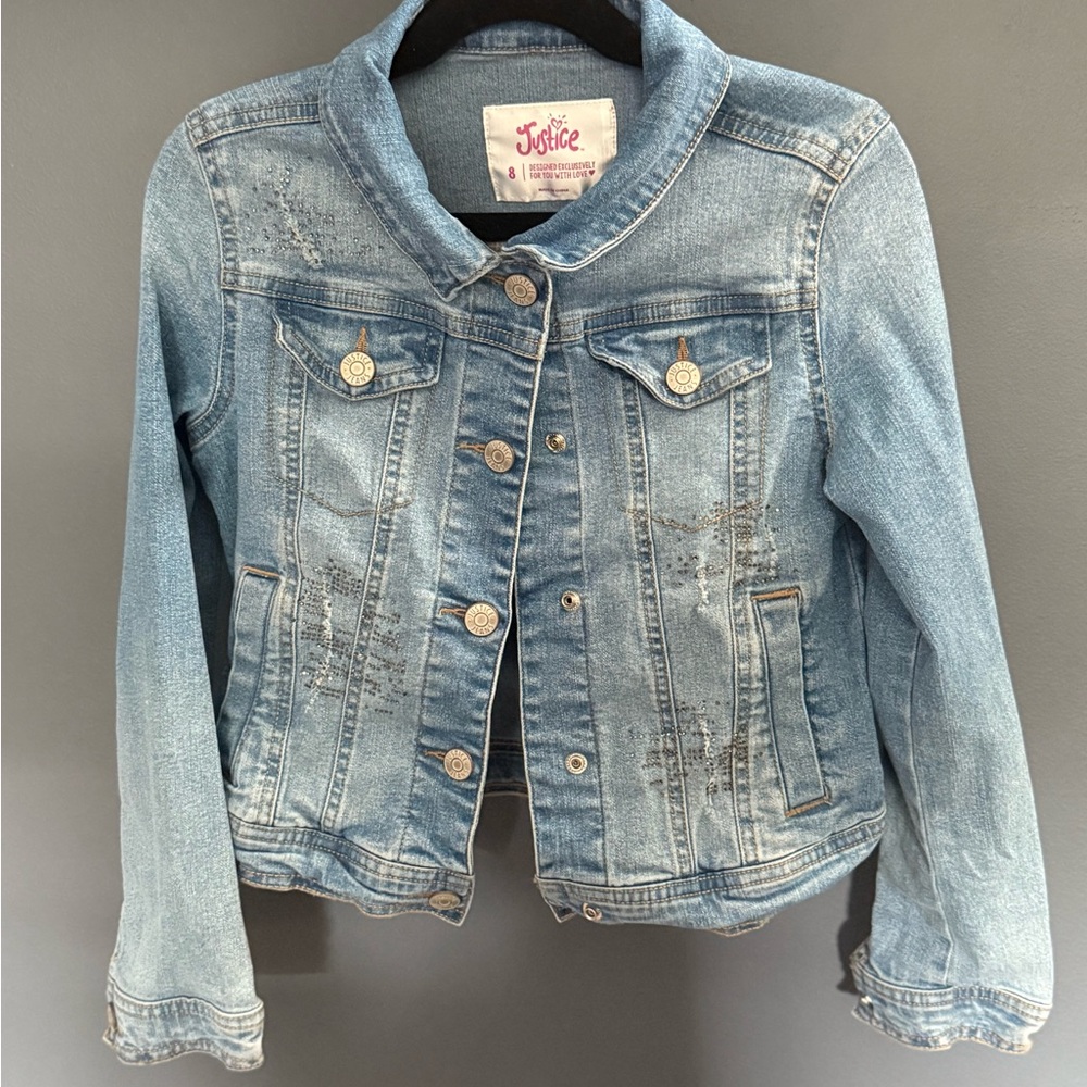 Justice Kids Light Blue Rhinestone Denim Jacket